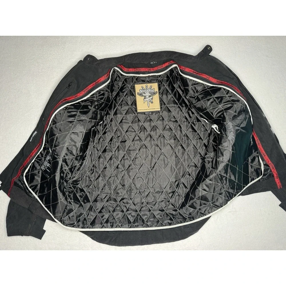 Street & Steel Black Padded Motorcycle Riding Jacket‎ Brotherhood Patch Sz XL